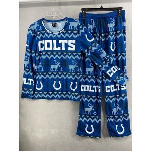 NFL Colts Pajama Set Womens Sz M Flannel Pants Long Sleeves Top Blue White‎